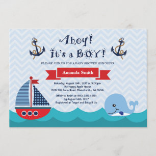 Inbjudan till Nautical Baby Shower Navy Red and Bl