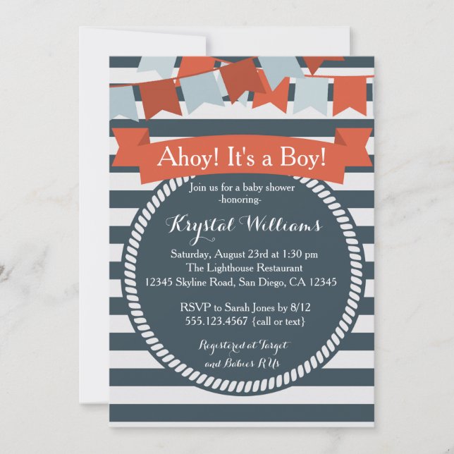 Inbjudan till Nautical Baby Shower Red och Blue (Framsida)