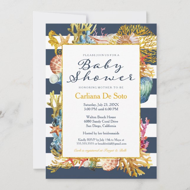 Inbjudan till Nautical Beach Ocean/Sea Baby Shower (Framsida)
