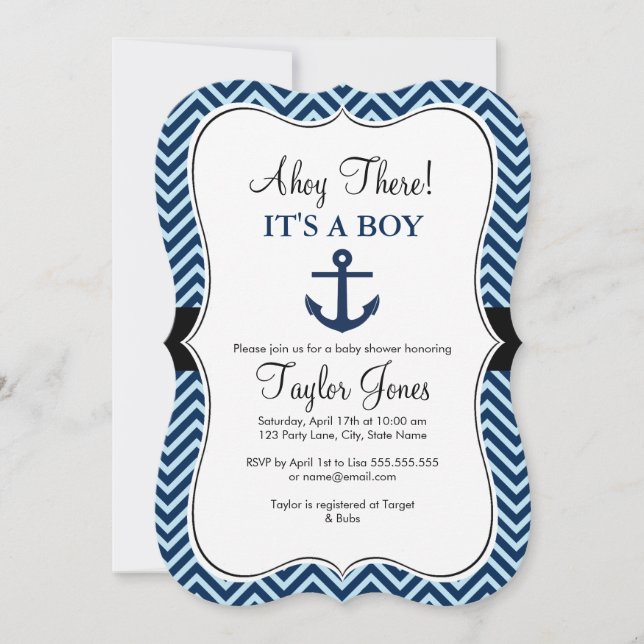 Inbjudan till Nautical Blue Navy Baby Shower (Framsida)