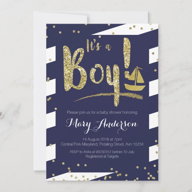 Inbjudan till Nautical Boy Baby Shower (Framsida)