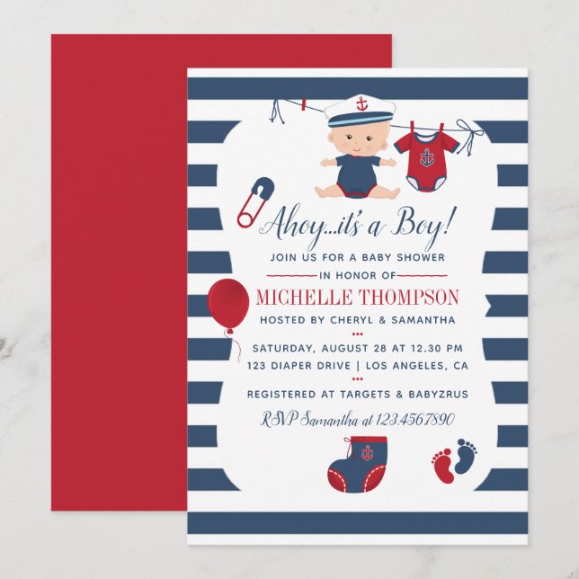 Inbjudan till Nautical Boy Baby Shower (Fram/baksida)