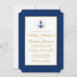 Inbjudan till Nautical Bröllop Blue Stripe Guld G