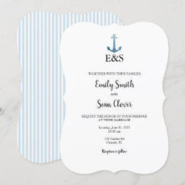 Inbjudan till Nautical Bröllop Monogram Blue Rand