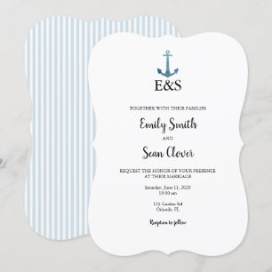Inbjudan till Nautical Bröllop Monogram Blue Rand