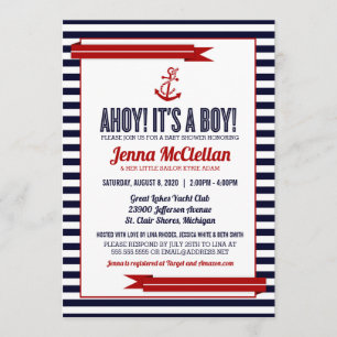 Inbjudan till Nautical Rand & Anchor Baby Shower