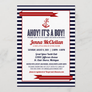 Inbjudan till Nautical Rand & Anchor Baby Shower