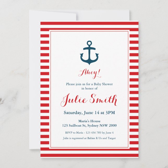 Inbjudan till Nautical Red Baby Shower (Framsida)