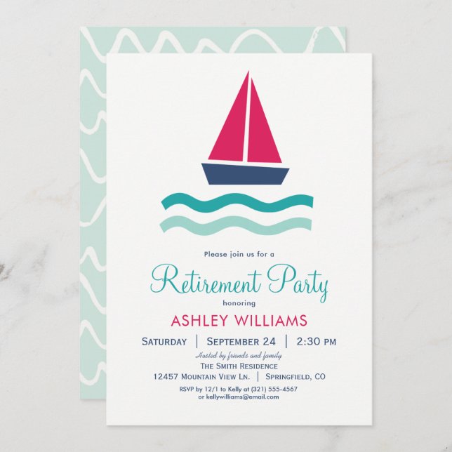 Inbjudan till Nautical Sailboat Pension Party (Fram/baksida)