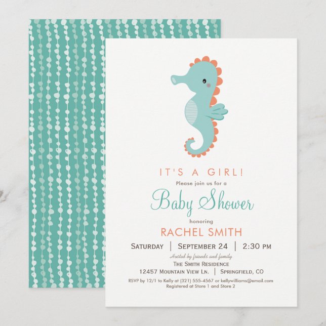 Inbjudan till Nautical Seahorse Baby Shower (Fram/baksida)