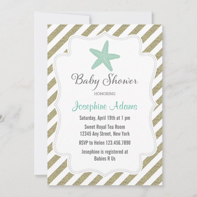 Inbjudan till Nautical Starfish Baby Shower (Framsida)