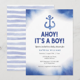 Inbjudan till Nautical Watercolor Blue Baby Shower