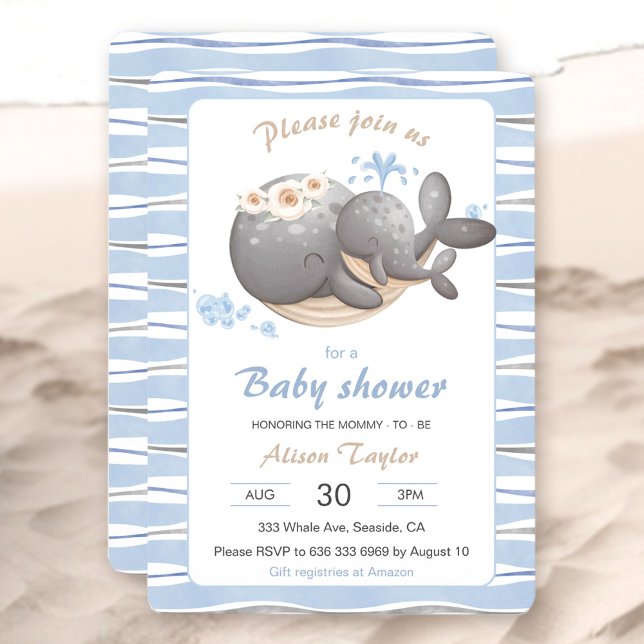 Inbjudan till Nautisk Whale Baby Shower (Nautical Whale Baby Shower Invitation)
