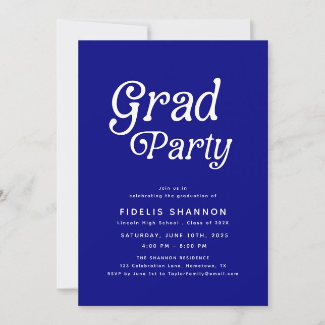 Inbjudan till Navy Blue Grad Party Retro Studenten (Framsida)
