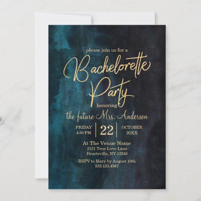 Inbjudan till Navy Blue & Guld Bachelorette Party (Framsida)