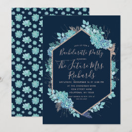 Inbjudan till Navy Blue Succulents Bachelorette-pa