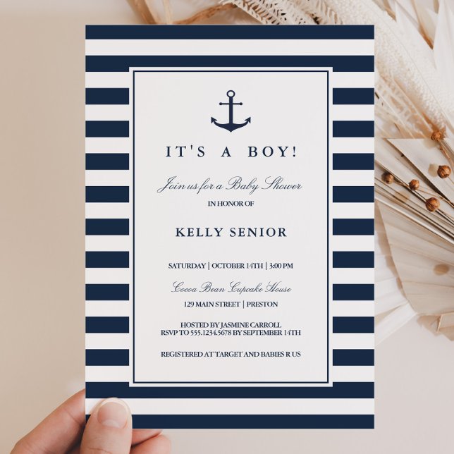 Inbjudan till Navy Nautical Baby Shower Pojke (Skapare uppladdad)