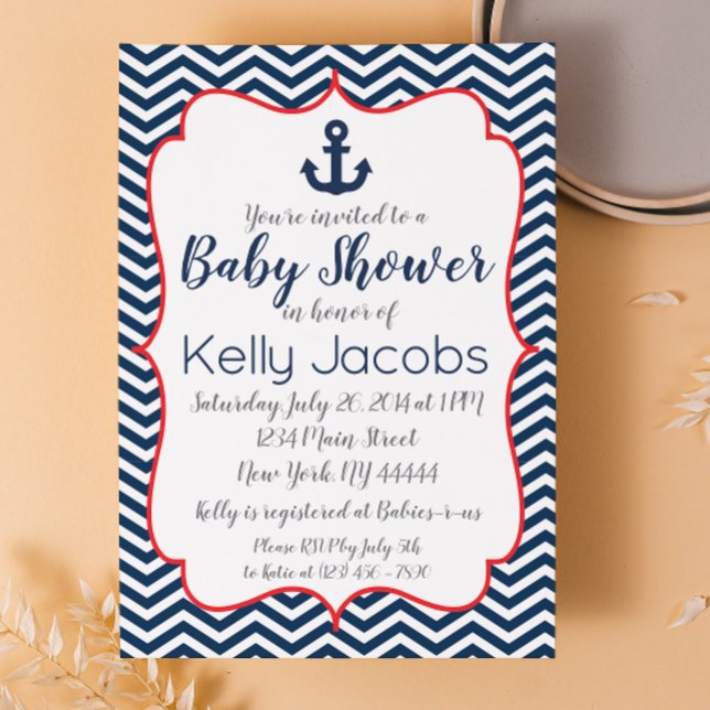 Inbjudan till Navy och Red Nautical Baby Shower (Skapare uppladdad)
