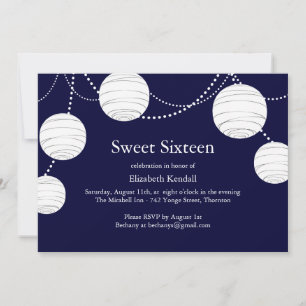 Inbjudan till Navy Party Lantern Sweet 16