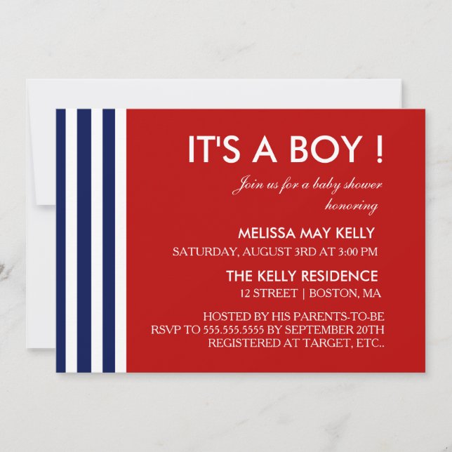 Inbjudan till Navy & Red Nautical Baby Shower (Framsida)