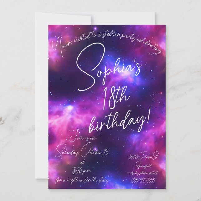 Inbjudan till Nebula Birthday (Framsida)