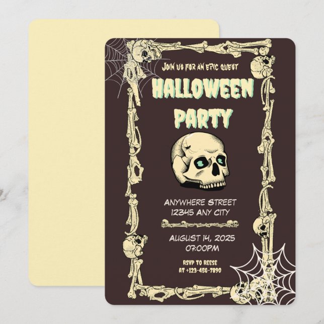 Inbjudan till nedkylning av Skull Halloween fest:  (Fram/baksida)