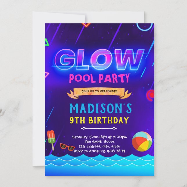 Inbjudan till Neon Glow bassäng (Framsida)