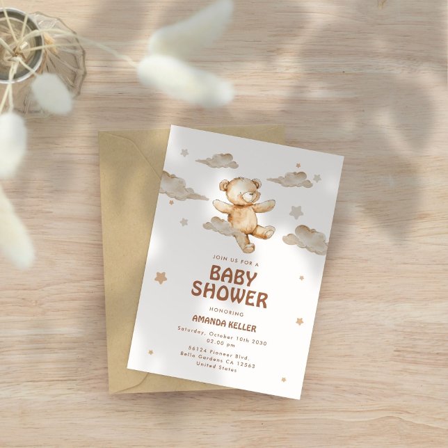 Inbjudan till neutralt Beige Bear Baby Shower (Skapare uppladdad)