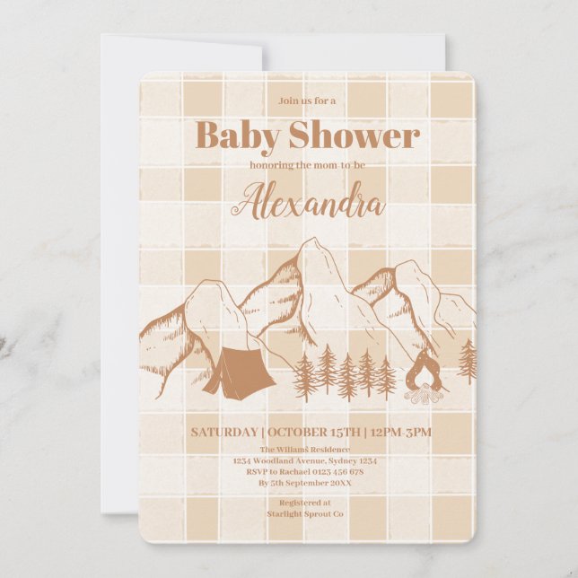 Inbjudan till neutralt Camping Baby Shower (Framsida)