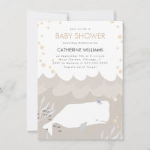 Inbjudan till neutralt Cute White Whale Baby Showe