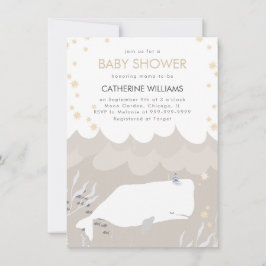 Inbjudan till neutralt Cute White Whale Baby Showe