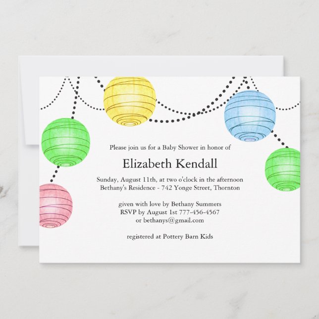 Inbjudan till neutralt Party Lantern Baby Shower (Framsida)