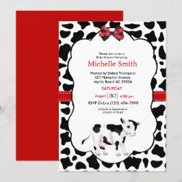 Inbjudan till neutralt Red Black Cow Print Baby Sh