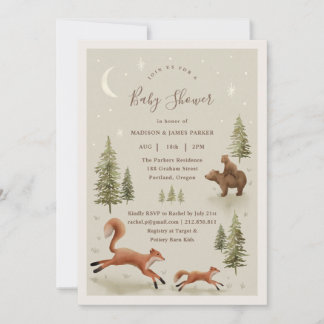 Inbjudan till neutralt Woodland Animals Baby Showe