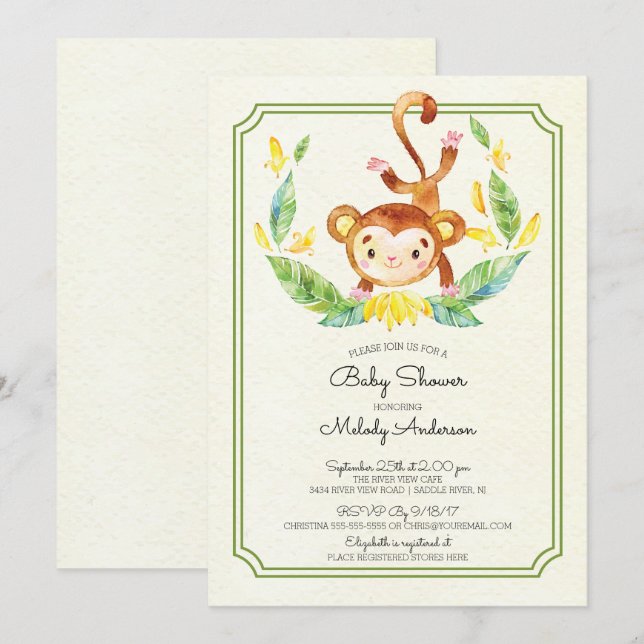Inbjudan till Neutralten Baby Shower för Cute Jung (Fram/baksida)