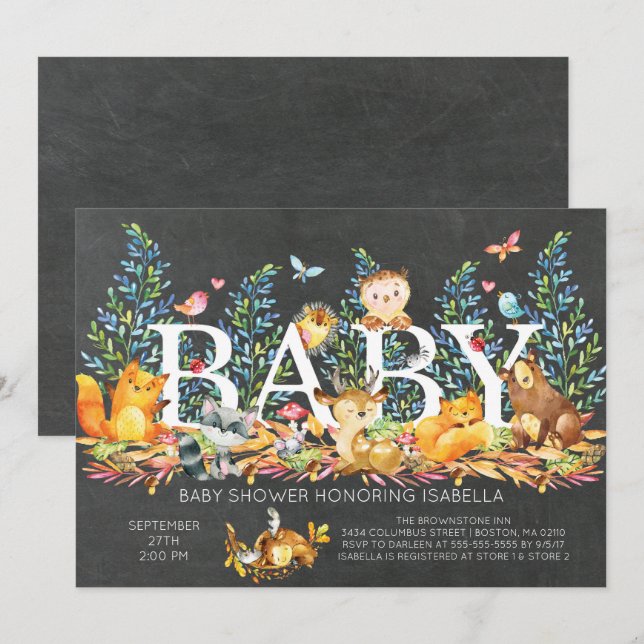 Inbjudan till Neutralten Babykläder för Rustic Woo (Fram/baksida)