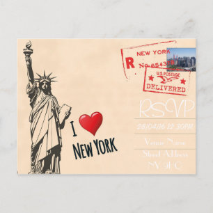 Inbjudan till New York-temat Bröllop OSA med foto Vykort