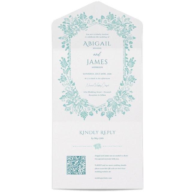 Inbjudan till Norwich-bröllop med OSA kort (Folded wedding invitations with  QR code RSVP card)