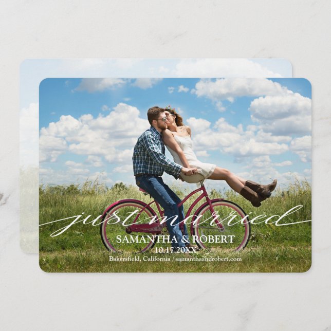 Inbjudan till Ny gifta Photo Bröllop-meddelande (Fram/baksida)