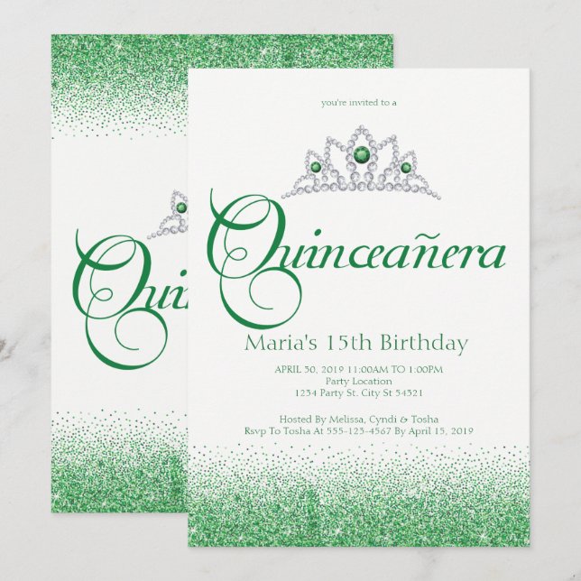 Inbjudan till nya Emerald Quinceañera (Fram/baksida)
