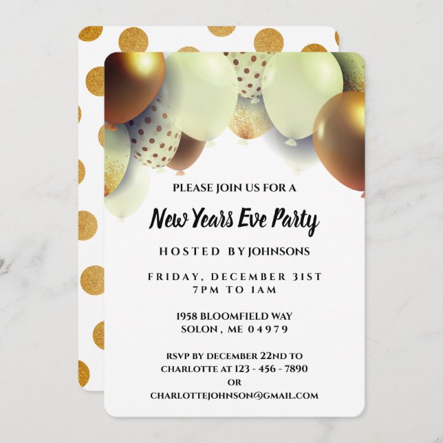 Inbjudan till Nyårsafton för elegant Guld (Fram/baksida)