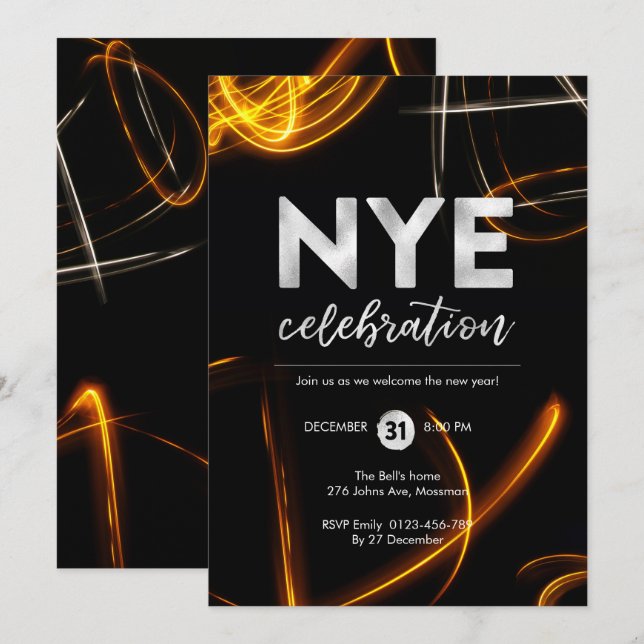 Inbjudan till nyårsafton party-ljussparkler (Fram/baksida)