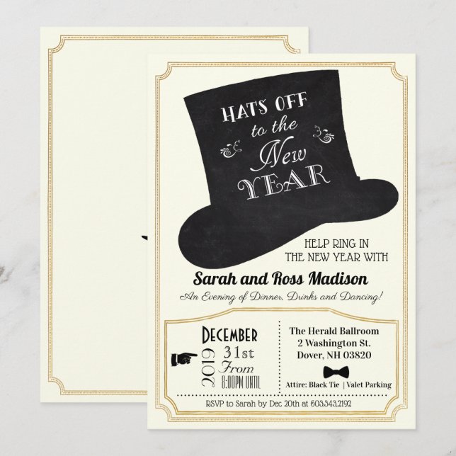 Inbjudan till Nyårsafton Top hat (Fram/baksida)