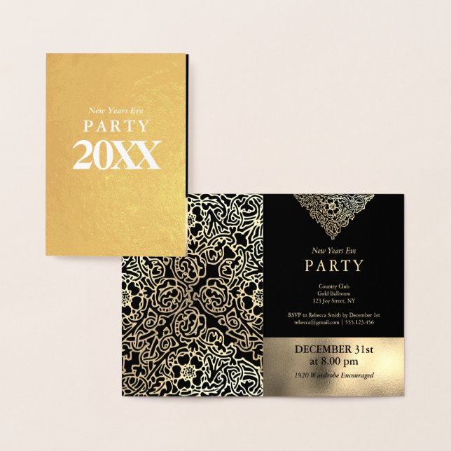 Inbjudan till Nyårsaftonen Luxury Gold Foil Black Folierat Kort (Display)