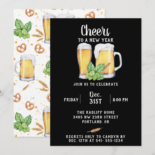 Inbjudan till nyårsfest i pubstil (Fram/baksida)