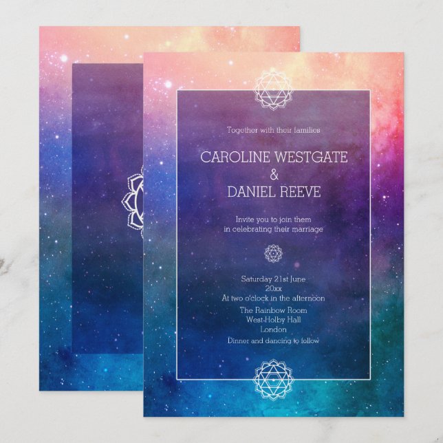 Inbjudan till nybörjarbröllop i färglöst regnbåge (Fram/baksida)