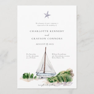 Inbjudan till Ocean Beach Watercolor Coastal Weddi