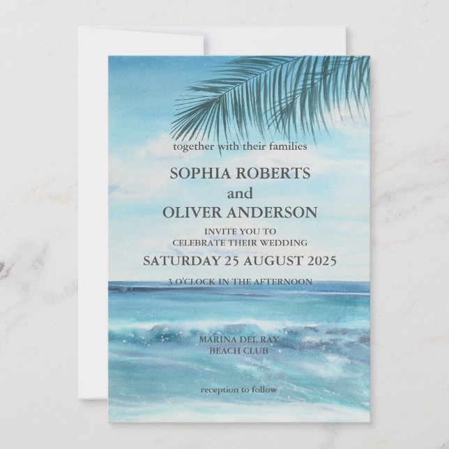 Inbjudan till Ocean Blue Beach Wedding (Framsida)