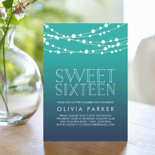 Inbjudan till Ocean Blue String Ljus Sweet sixteen (Skapare uppladdad)
