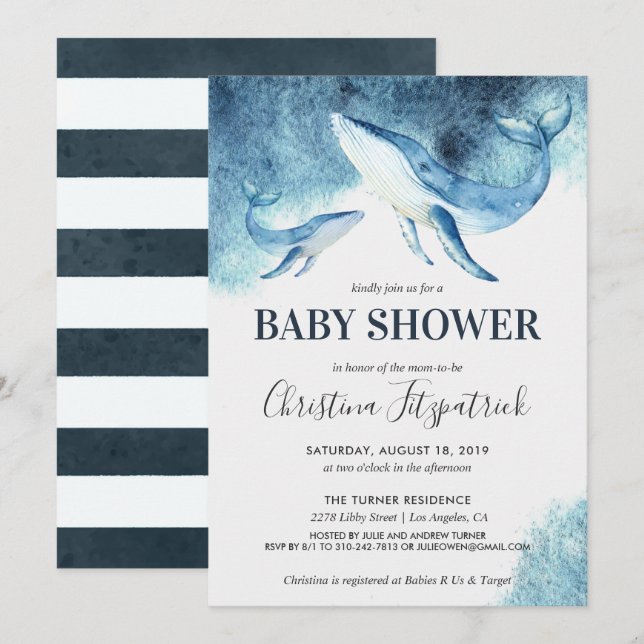 Inbjudan till Ocean Whale Baby Shower (Fram/baksida)